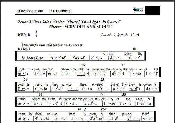 Preview Arise, Shine! Thy Light Is Come - CRY OUT AND SHOUT by CALEB SIMPER